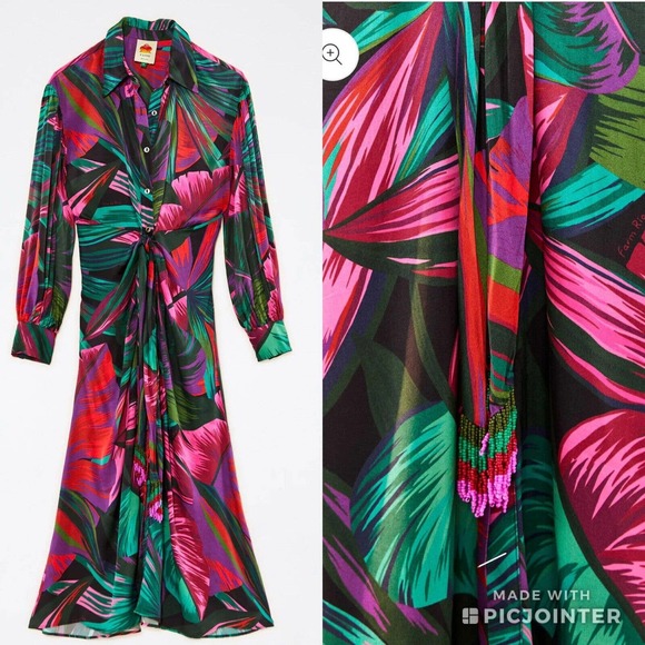 Farm Rio Midnight Leaves Lenzing Ecovero Viscose Midi Dress - Picture 11 of 11